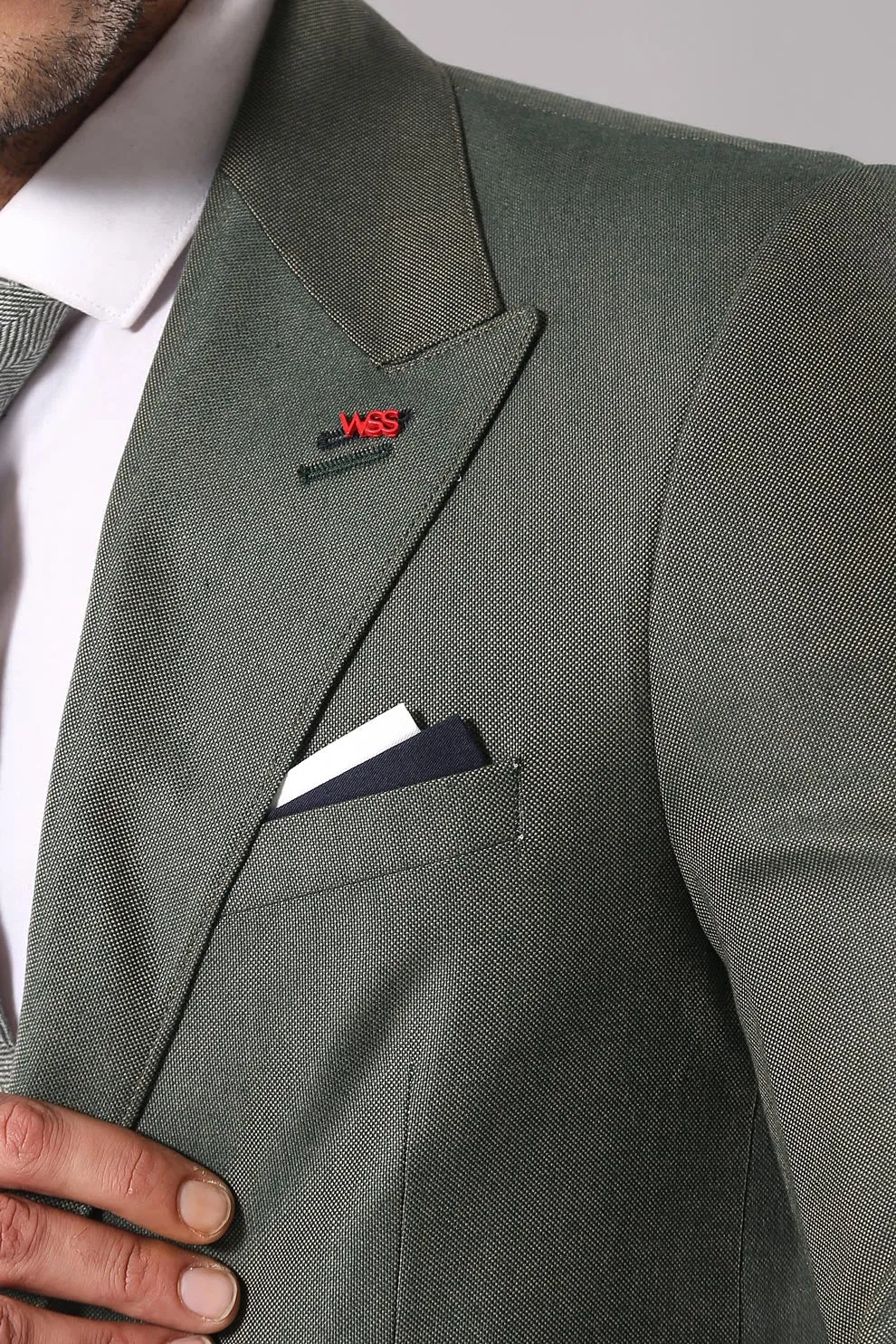 WSS Single Button Half Liner Pointed Collar Green Jacket- - Singen