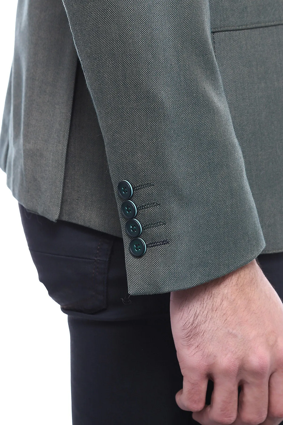 WSS Single Button Half Liner Pointed Collar Green Jacket- - Singen