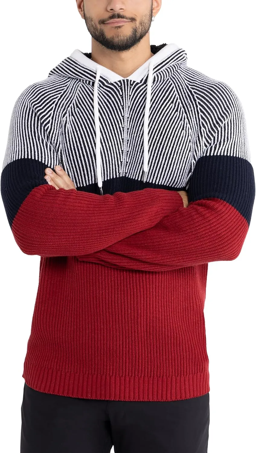 X RAY Mens Fashion Hoodies Pullover Sweater, Casual Knit Color Block Slim Fit Hoodies for Men