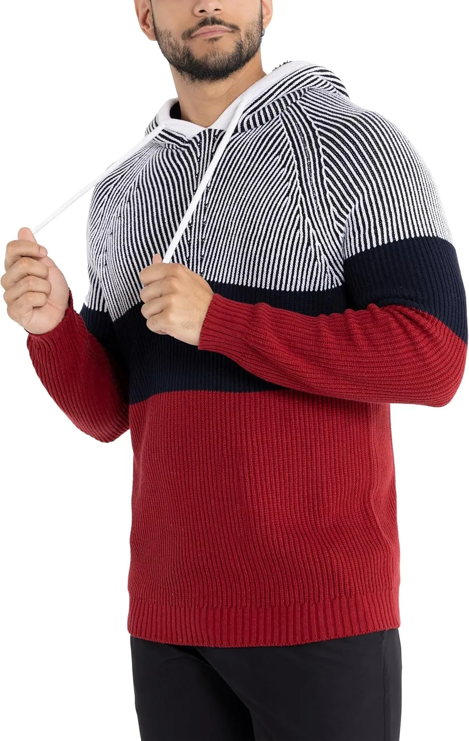 X RAY Mens Fashion Hoodies Pullover Sweater, Casual Knit Color Block Slim Fit Hoodies for Men