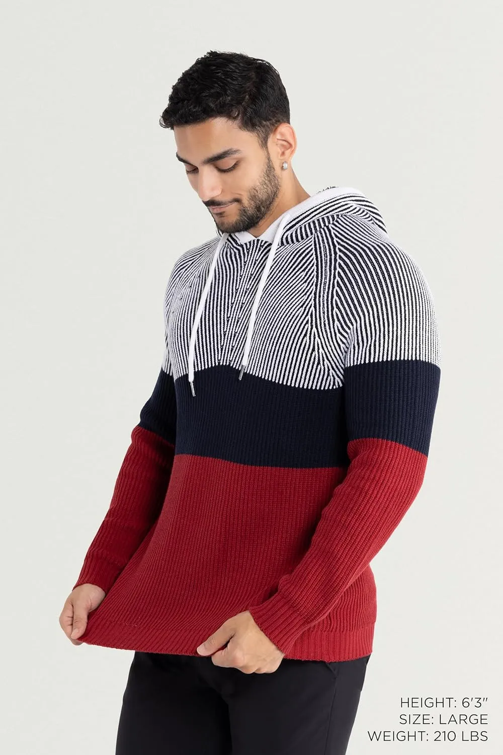 X RAY Mens Fashion Hoodies Pullover Sweater, Casual Knit Color Block Slim Fit Hoodies for Men