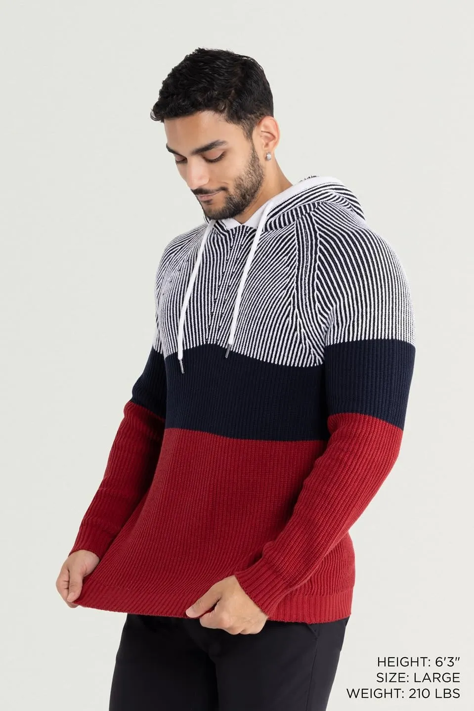 X RAY Mens Fashion Hoodies Pullover Sweater, Casual Knit Color Block Slim Fit Hoodies for Men