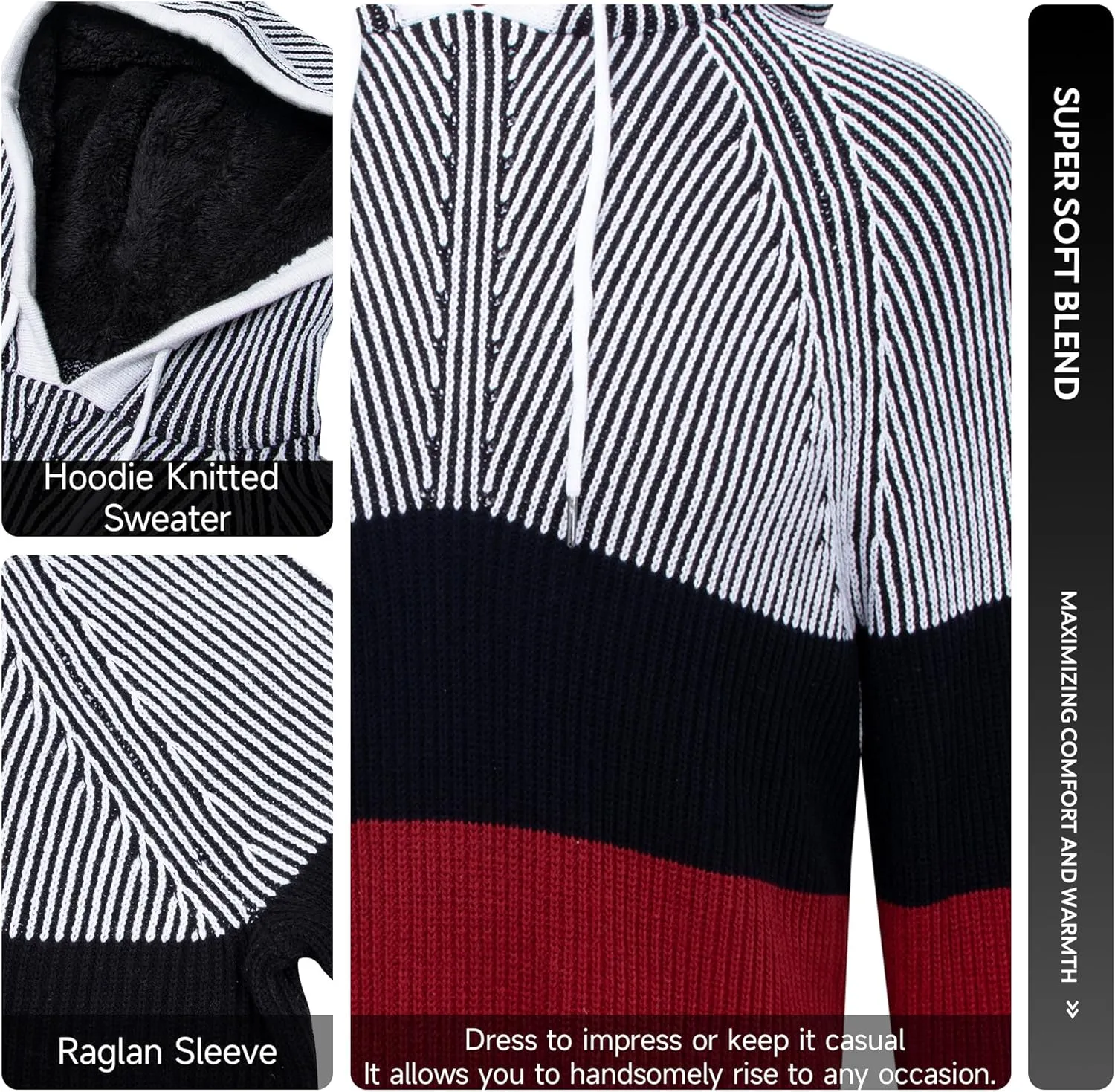 X RAY Mens Fashion Hoodies Pullover Sweater, Casual Knit Color Block Slim Fit Hoodies for Men