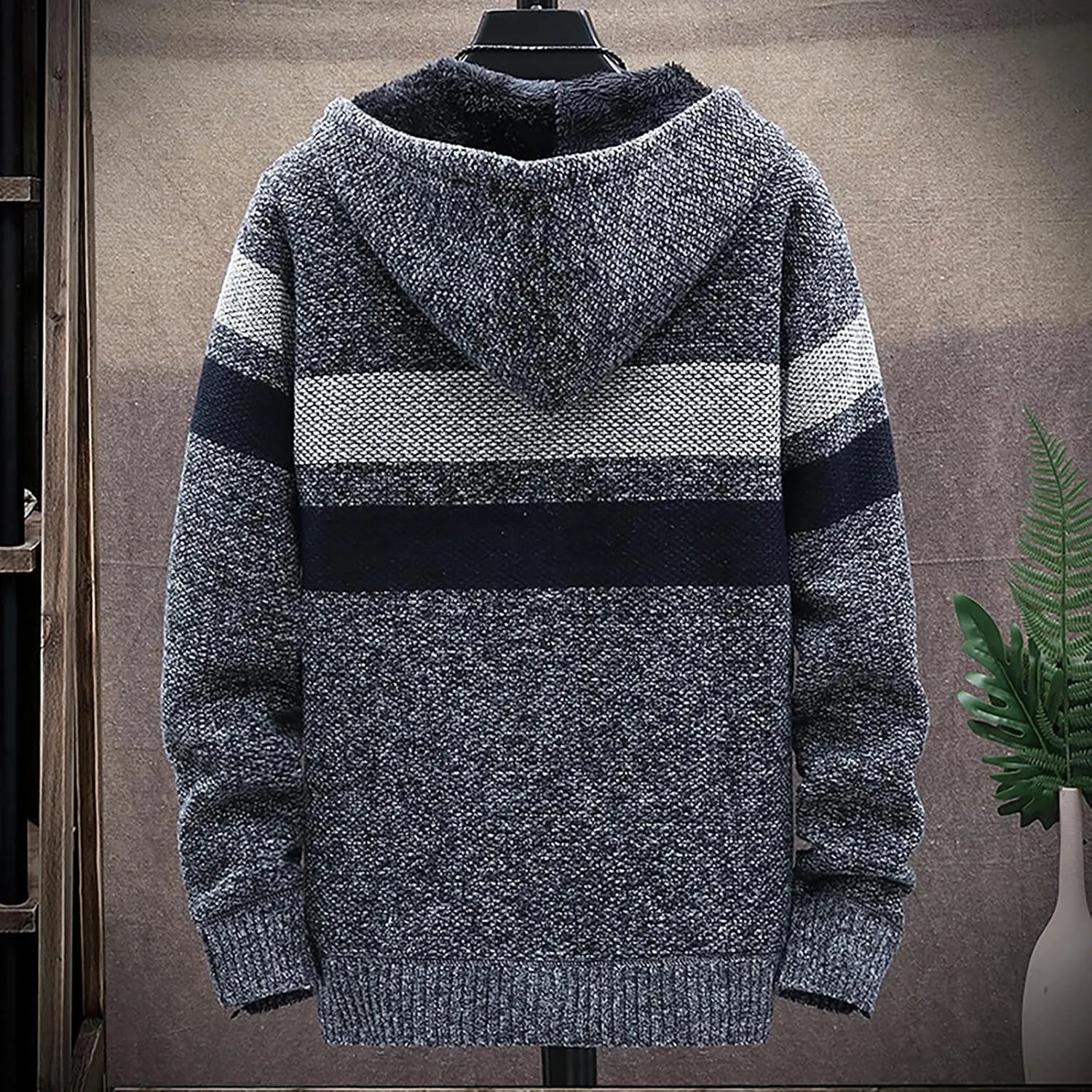 Ymosrh Flannel Jackets for Men Men's Fall and Winter Casual Sweater Jacket Warm Knit Sweater Hooded Hoodie Jackets