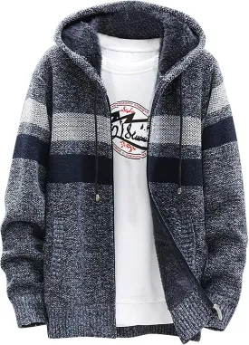 Ymosrh Flannel Jackets for Men Men's Fall and Winter Casual Sweater Jacket Warm Knit Sweater Hooded Hoodie Jackets
